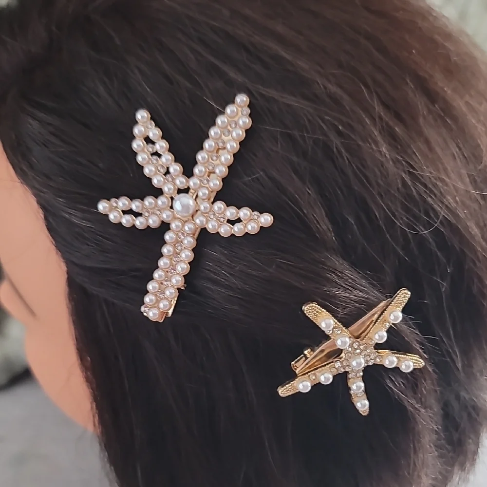 Chic Starfish Pearl Hair Clips set of 2